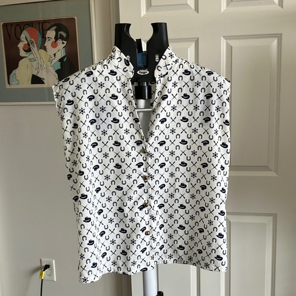 Vintage Audrey 3+1 XL sleeveless black & white  cowboy hats guns horsesho… - Picture 3 of 7